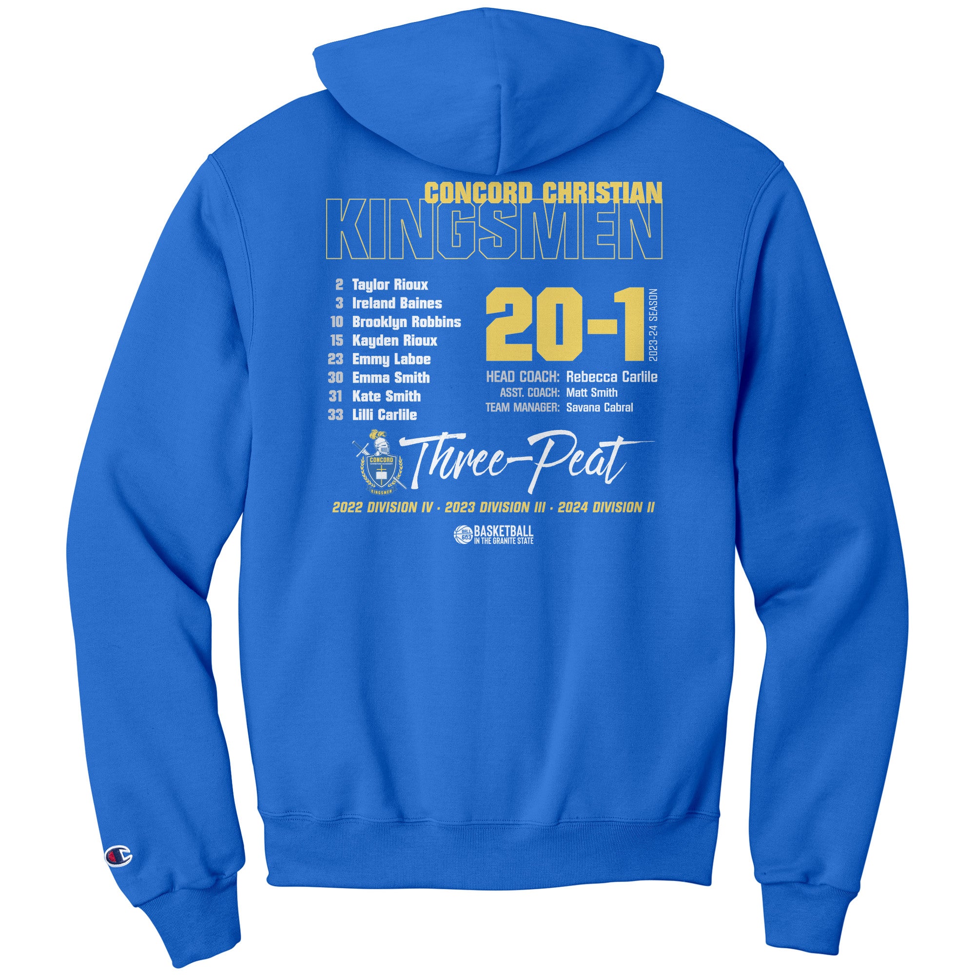 2024 State Champs CCA Champion Hoodie Ball603