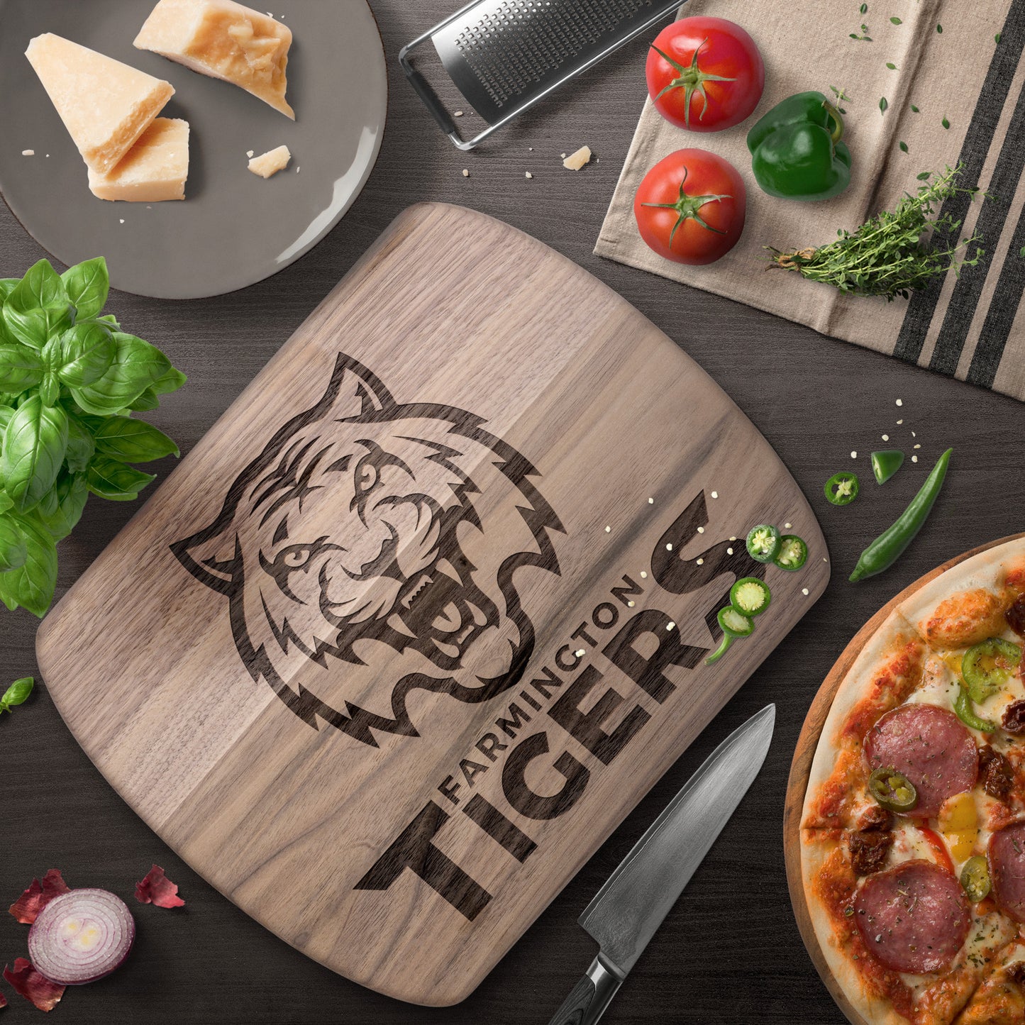 Farmington Tigers: Hardwood Oval Cutting Board